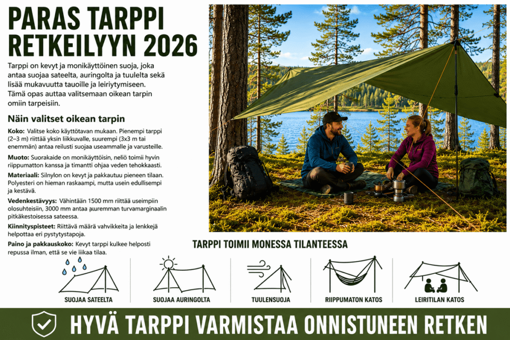 Paras tarppi ja laavu retkeilyyn 2026: vertailussa 10 hyvää suojaa vaellukselle, riippumattoon ja leiriin